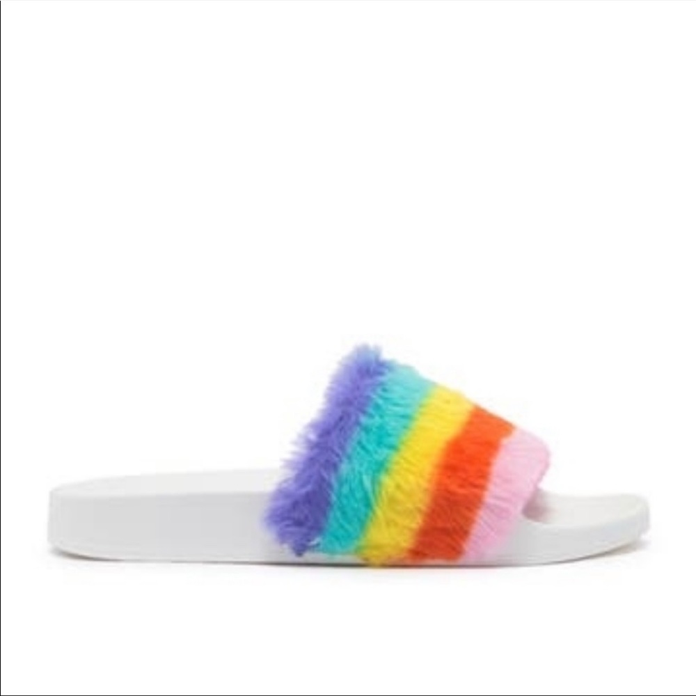 Steve Madden Rainbow faux fur slide